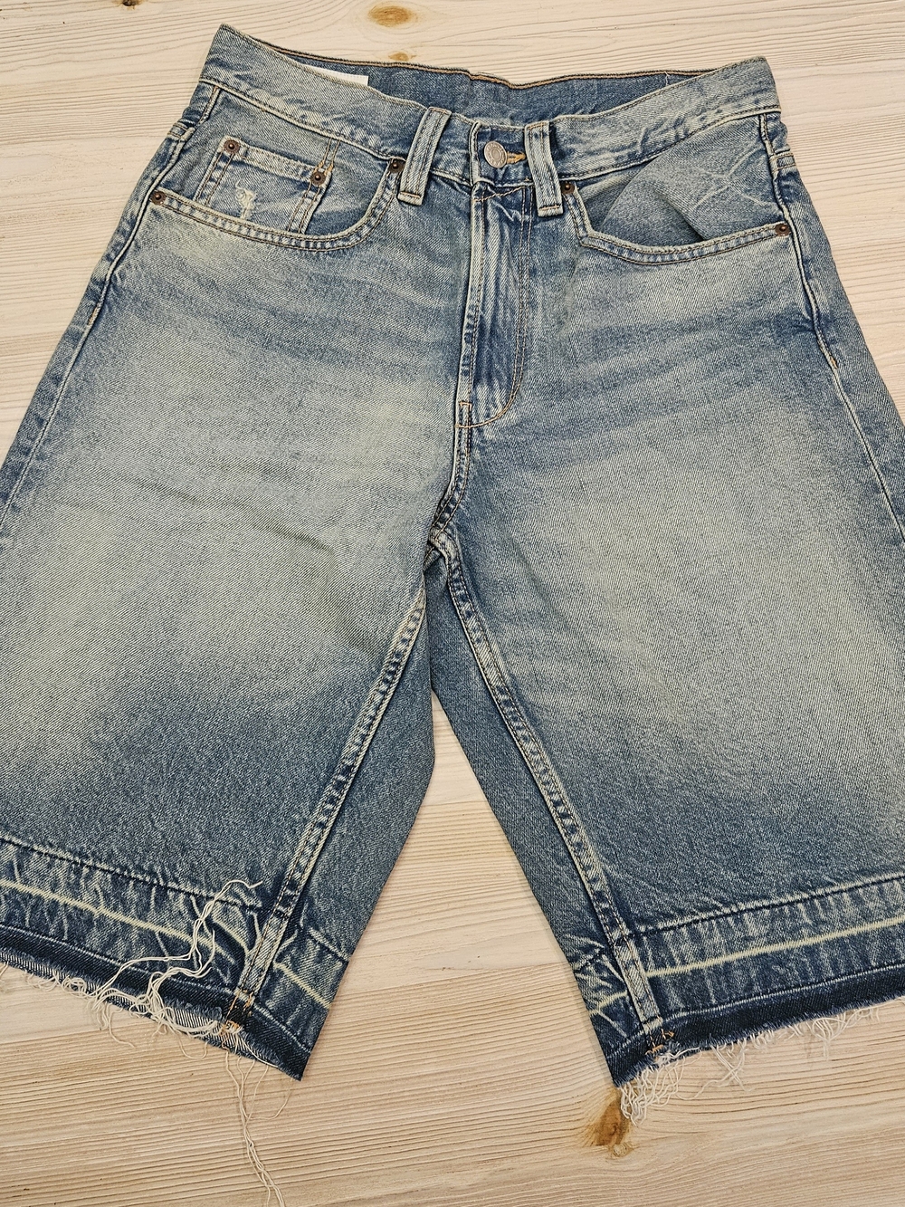 Zara Light Blue Distressed Denim Shorts
